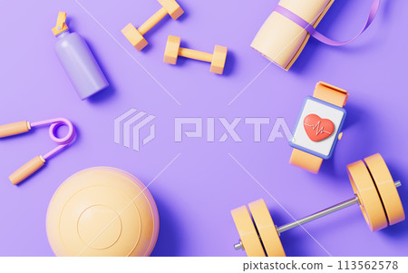 Fitness with cartoon style, 3d rendering. Fitness with cartoon style, 3d rendering. 113562578