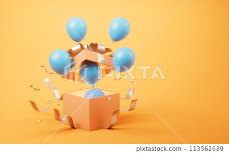 Opening gift box, festivals and celebrations, 3d rendering. Opening gift box, festivals and celebrations, 3d rendering. 113562689