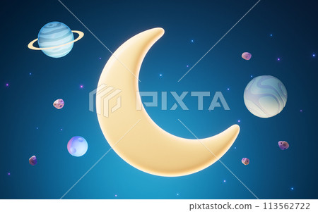 Cartoon style moon in the outer space, 3d rendering. 113562722