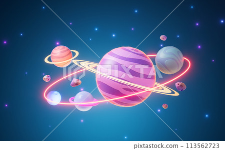 Cartoon style planet in the outer space, 3d rendering. 113562723