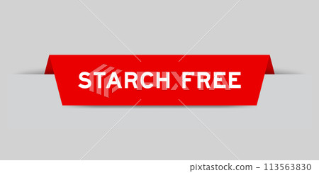 Red color inserted label with word starch free on gray background Red color inserted label with word starch free on gray background 113563830