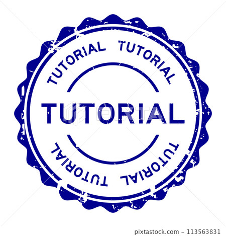 Grunge blue tutorial word round rubber seal stamp on white background 113563831