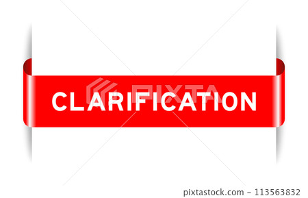 Red color inserted label banner with word clarification on white background 113563832