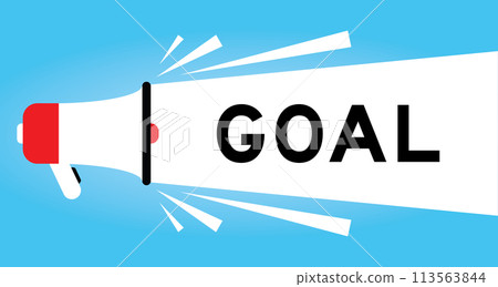 Color megaphone icon with word goal in white banner on blue background Color megaphone icon with word goal in white banner on blue background 113563844