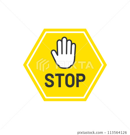 Hand and stop icon STOP sign yellow 113564126