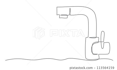 Faucet One line drawing isolated on white background 113564159