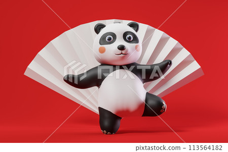 Panda with cartoon style, 3d rendering. 113564182