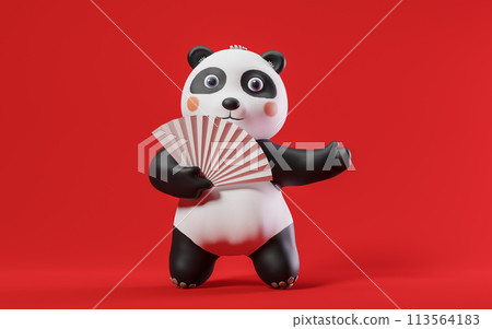 Panda with cartoon style, 3d rendering. 113564183