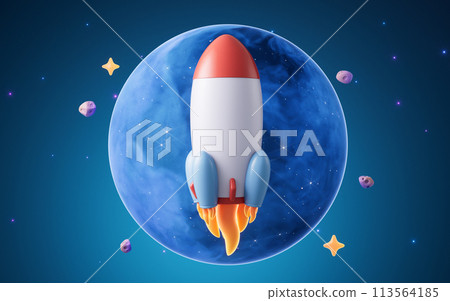 Rocket and outer space, 3d rendering. 113564185