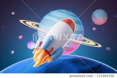 Rocket and outer space, 3d rendering. 113564186