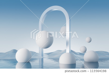 Water surface with round balls background, 3d rendering. 113564198