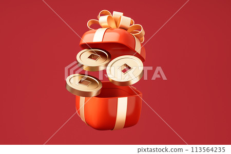 Gift box with cartoon style, 3d rendering. 113564235