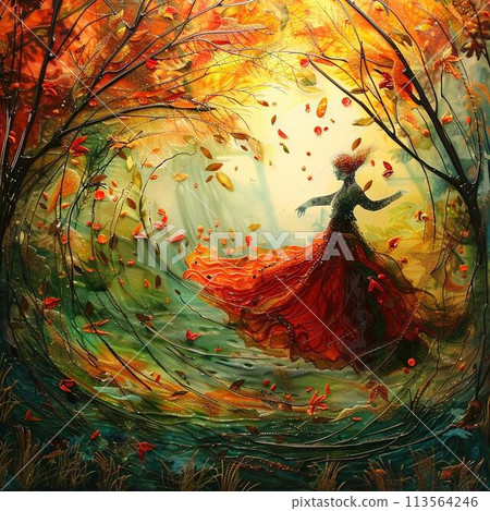 跳舞秋季舞蹈的女人 113564246