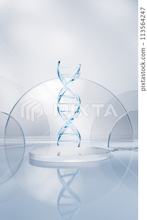 DNA with glass geometry background, 3d rendering. 113564247