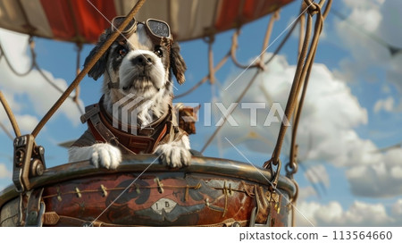Dog Sitting in Hot Air Balloon 113564660