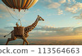 Giraffe Standing Next to Balloon in the Sky Giraffe Standing Next to Balloon in the Sky 113564663
