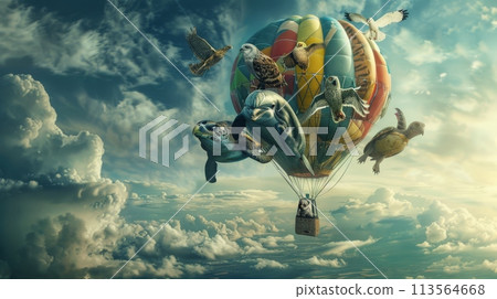 Group of Animals Flying Through the Air Group of Animals Flying Through the Air 113564668