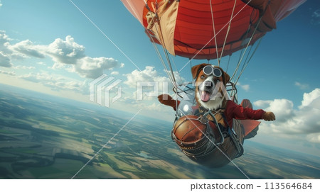 Dog Flying in Hot Air Balloon Dog Flying in Hot Air Balloon 113564684