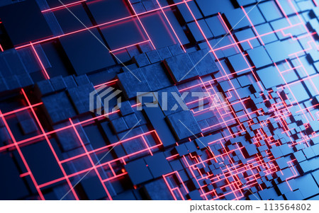 Technology cube circuit board structure, 3d rendering. 113564802