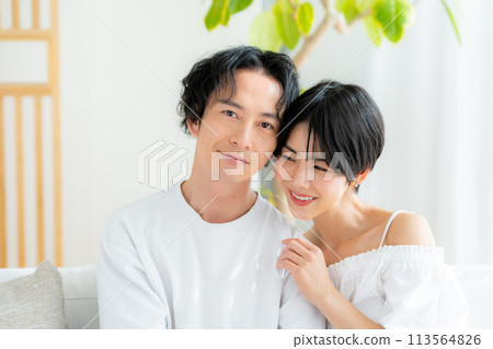 Beauty image of a young couple, close up of their faces Beauty image of a young couple, close up of their faces 113564826