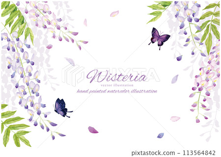 紫藤和蝴蝶的背景材料，具有柔和的水彩觸感 113564842