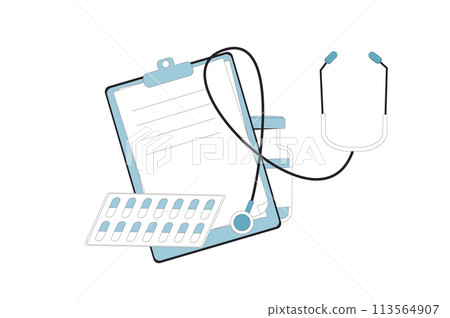 Medical symbols flat illustration. Line art emblem for clinic 113564907