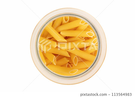 Pasta Penne Rigate isolated on white 113564983