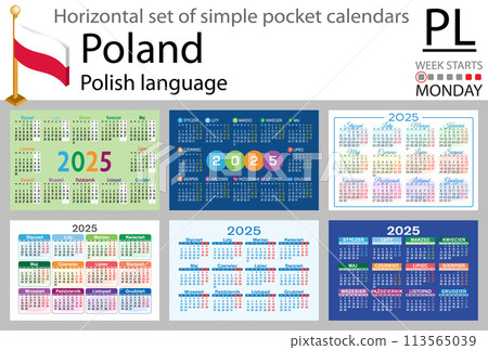 Polish horizontal set of pocket calendar for 2025. Week starts Monday Polish horizontal set of pocket calendar for 2025. Week starts Monday 113565039