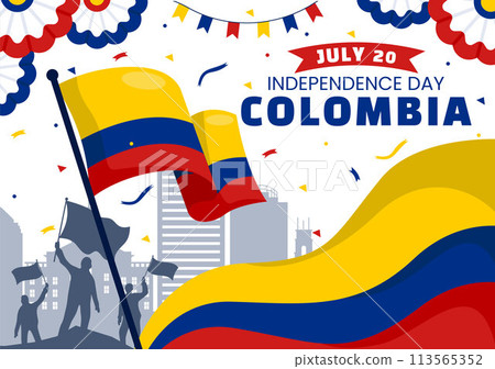 Happy Colombia Independence Day Vector Illustration on 20 July with Waving Flag and Ribbon in National Holiday Celebration Flat Cartoon Background 113565352
