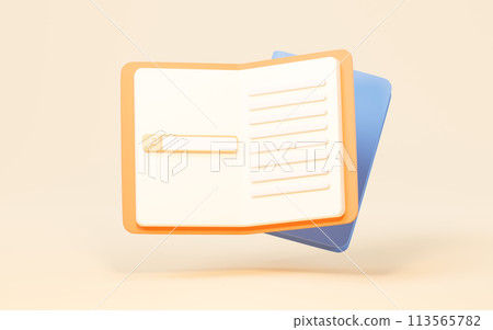 Cartoon style book with search sign, 3d rendering. Cartoon style book with search sign, 3d rendering. 113565782