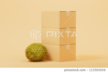 Durian with cargo box, 3d rendering. 113565839