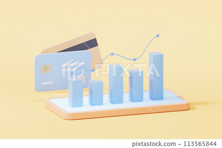 Bar graph with growth trend, 3d rendering. Bar graph with growth trend, 3d rendering. 113565844
