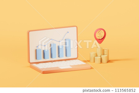 Bar graph with growth trend, 3d rendering. 113565852
