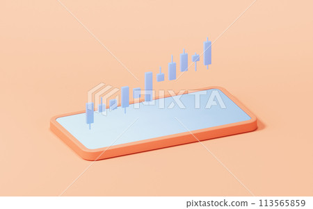 Bar graph with growth trend, 3d rendering. 113565859