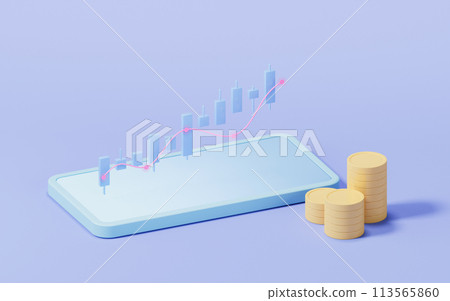 Bar graph with growth trend, 3d rendering. 113565860