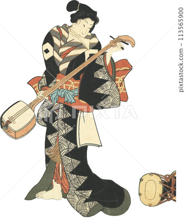Ukiyo-e: Woman and Shamisen Ukiyo-e: Woman and Shamisen 113565900