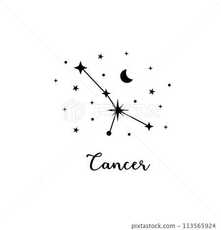 Cancer zodiac sign with moon and stars Cancer zodiac sign with moon and stars 113565924