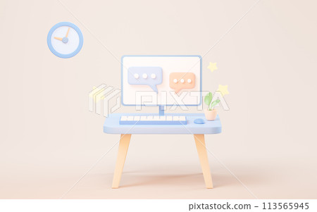 Chat bubble on the screen with cartoon style, 3d rendering. Chat bubble on the screen with cartoon style, 3d rendering. 113565945