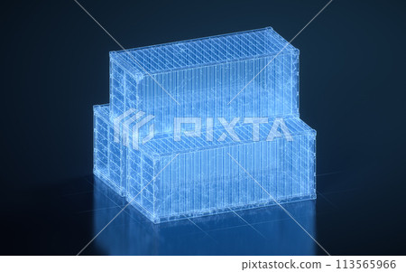 Cargo container with blue digital lines, freight and export, 3d rendering. 113565966