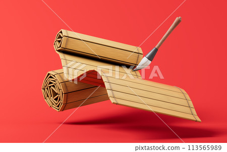 Retro Chinese acient bamboo slip, 3d rendering. 113565989