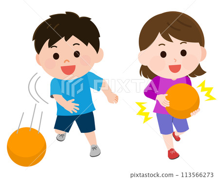 Boys and girls playing dodgeball illustration Boys and girls playing dodgeball illustration 113566273