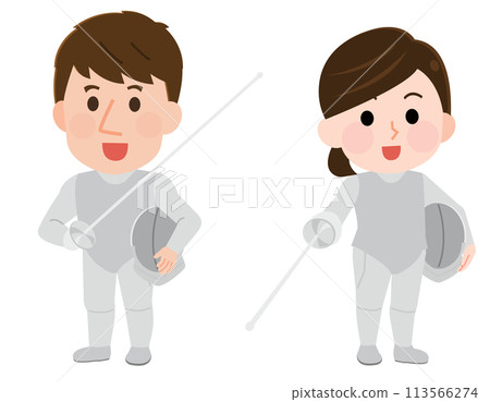 一個男人和一個女人擊劍的插圖 113566274