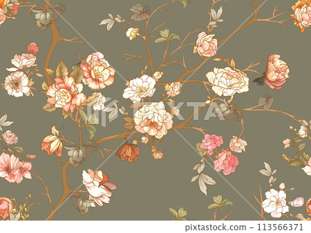 Blossom tree In chinoiserie, botanical style  113566371