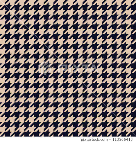 Classic Houndstooth tweed plaid style pattern. Geometric check print in beige and blue color. Classical English background Glen plaid for textile fashion design. 113566413