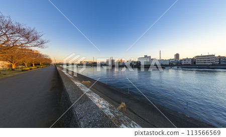 Tsurumi River, Yokohama, Japan in the evening Tsurumi River, Yokohama, Japan in the evening 113566569