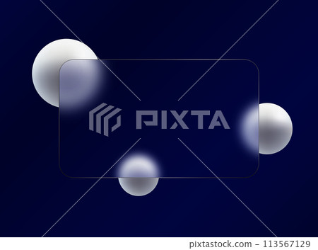 Glass morphism style. Floating blurry spheres with rectangular transparent banner. Glass morphism style. Floating blurry spheres with rectangular transparent banner. 113567129