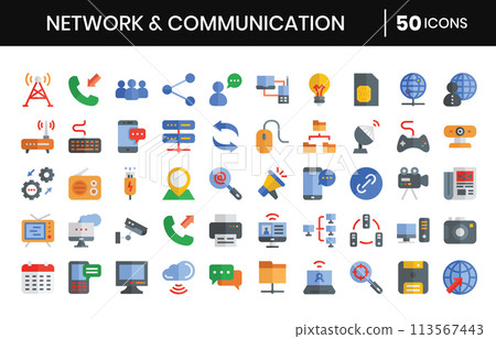 Network and communication Icons Bundle. Flat icons style. Vector illustration. Network and communication Icons Bundle. Flat icons style. Vector illustration. 113567443