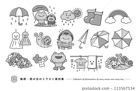 青蛙、繡球花、雨傘等流行圖標插畫集,靈感來自雨季/June_Monotone 插畫 青蛙、繡球花、雨傘等流行圖標插畫集,靈感來自雨季/June_Monotone 插畫 113567534