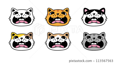 cat vector kitten face icon laughing calico neko pet cartoon character munchkin illustration symbol clip art isolated design 113567563