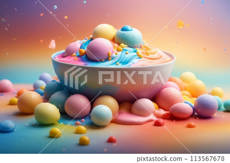 colorful fruit ice cream, in pastel colors 113567678
